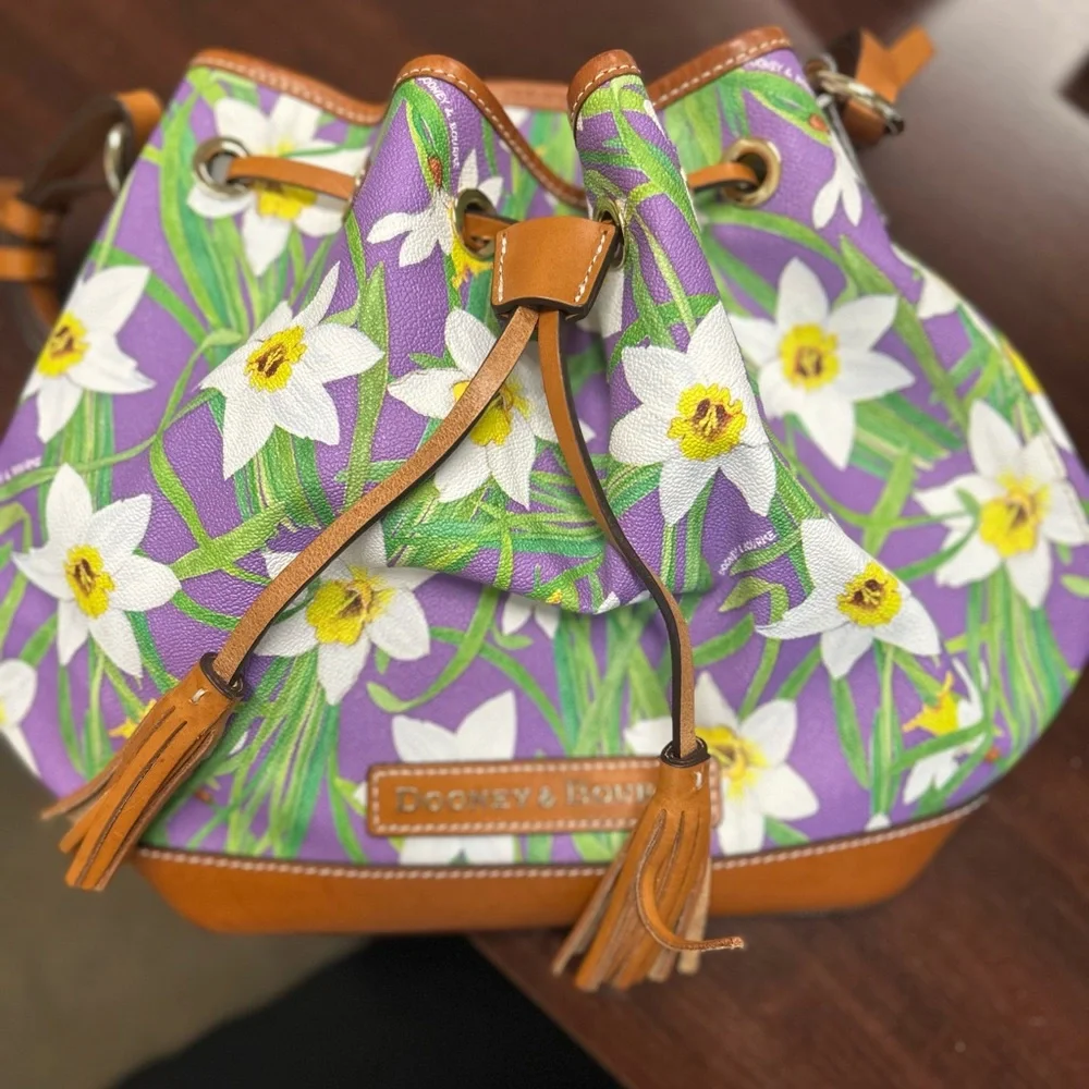 Dooney & Bourke Purple and Brown Shoulder Bag with Floral Design - Picture 3 of 6